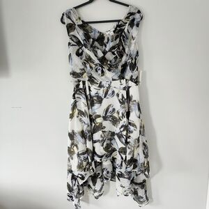 Bar III Dress Womens XL Handkerchief Hem Bayou Flower Flowy Sleeveless